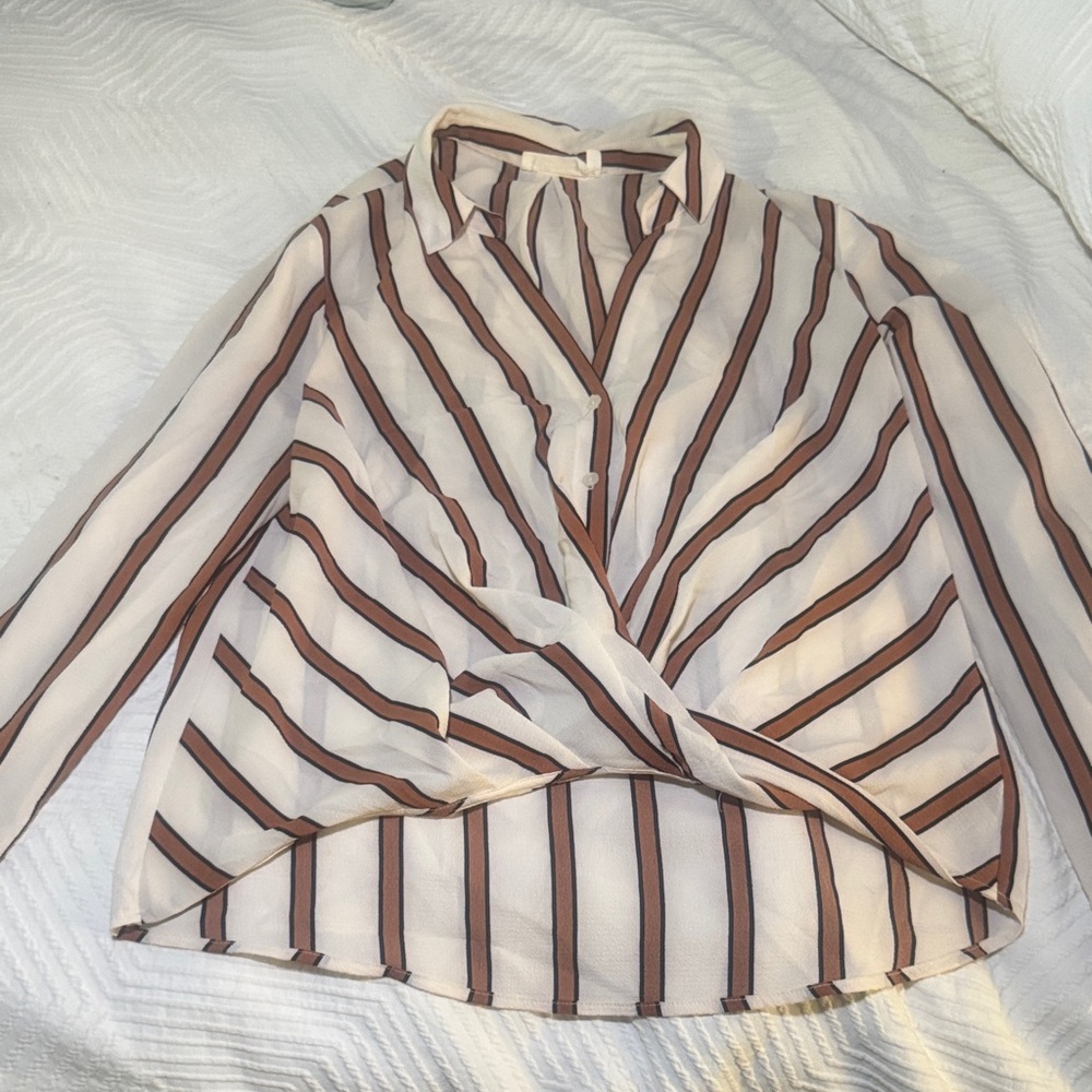 All in Favor Striped Blouse - Cream and Brown